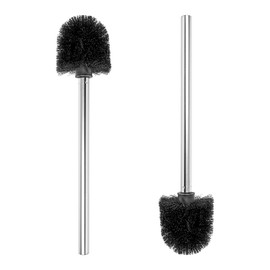 Premium Toilet Brush Set, 2 Pieces, in Black, Stainless Steel Handle, Diameter 8 cm Brush Head, 26 x Diameter 1.5 cm Bar Handle with M14 Internal Thread, Removable Toilet Brush Head, Toilet