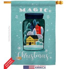 Magic Chritmas Garden House Flags Kit Wintertime Winter Wonderland Snowflake Snowman Ice Skate Season Snow Small Decorative Gift Yard Banner Double-Sided Made In USA 28 X 40