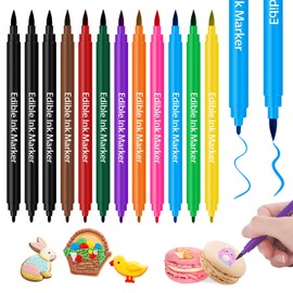 Muyohix Pack of 12 Food Colouring Pens, Food Pens Baking Food Colouring Pens, Edible Markings with Fine and Thick Tip for Cakes, Macaron, Easter Eggs (10 Colours)
