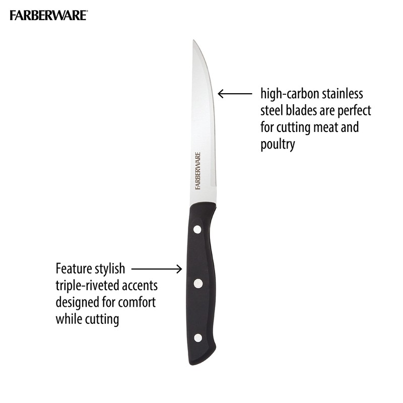 Farberware Triple Riveted Steak Knife Set, 6-Piece, High-Carbon Stainless Steel