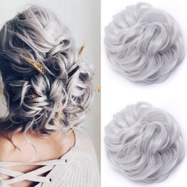 Synthetic Hair Bun Extensions 2Pcs Messy Hair Scrunchies Hair Pieces for Women Hair Donut Updo Ponytail -Grey