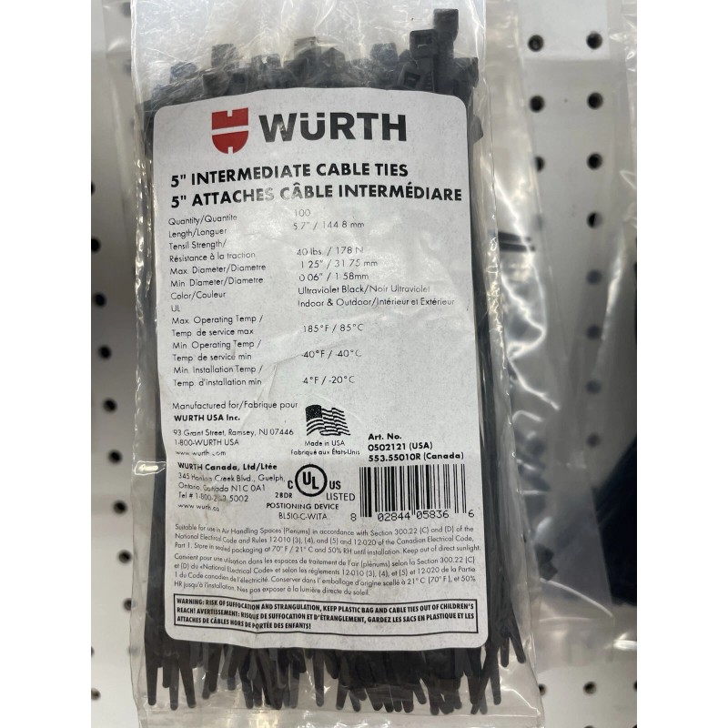 Wurth 5” Intermediate Cable Ties-UV Black (100 Pack)