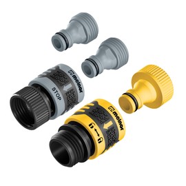 Melnor Melnor 65134AMZ 5 Piece Quick Connect Starter Set Connector Bundle, Product and Faucet Adapter, Product End and Faucet End Connector, Black, Yellow, Grey