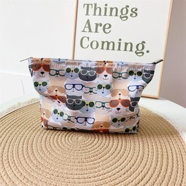 Lemsdee Makeup Bag for Purse Animal Cosmetic Travel Bag - Portable Aesthetic Makeup Pouch Organizer Zipper Canvas Small Make Up Bags Large Toiletry Purse for Women Girls Traveling, Cat Multicolor