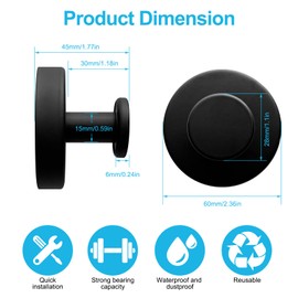 BIRDDIE 5 Pack Suction Cup Towel Hooks, Wall Mount Robe Holder, Heavy Duty Wall SUS304 Waterproof Stainless Steel Hooks for Bedroom, Bathroom, Kitchen, Hotel and Office (Matte Black*5)