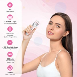 HEBECA Heated Eyelash Curler, 8s Fast Heat Up, Dual Temperature Modes 149°F /167°F, Rechargeable 600mAh Battery, 24h Long Lasting, 1.5 Inch Wide Safe Silicone Pad Compact Travel Lash Curler