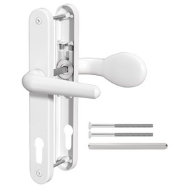 Bwintech 1 Pcs White Aluminum UPVC Door Handle,Lever/Pad Inline 92mm Backset,211mm Screw Hole Distance, 243mm Plate Length Front Door Handles for UPVC Door