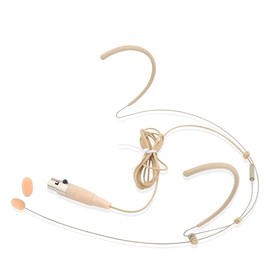 Pyle micrófono de diadema doble para la oreja - manos libres omnidireccional con cable, condensador, mini XLR de 4 pines, cable de 1.2 m, beige