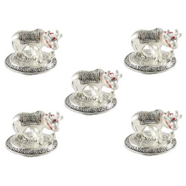 GoldGiftIdeas Oxidized Silver Plated Cow and Calf Idol (Pack of 5, 7 x 7 CM), Home Decor Showpiece for Gift, Housewarming and Wedding Return Gift