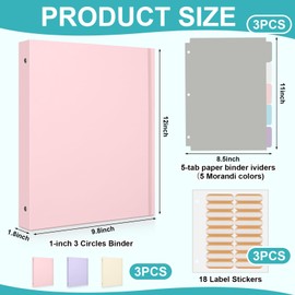 TaoBary 3 Pcs 3 Ring Binder 1 Inch Pastel Color Receipt Binders Organizer Dividers with Tabs 2 Pockets Fits for Us Letter Size 8.5 x 11 Paper for Office Home Supplies (Macarons,3 Colors)