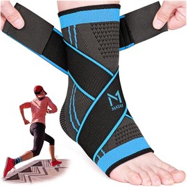 Ankle Brace for Men and Women - Blue - Foot Wrap for Plantar Fasciitis, Sprain, Achilles and Tendonitis Support - Adjustable Compression Sleeve with Elastic Straps