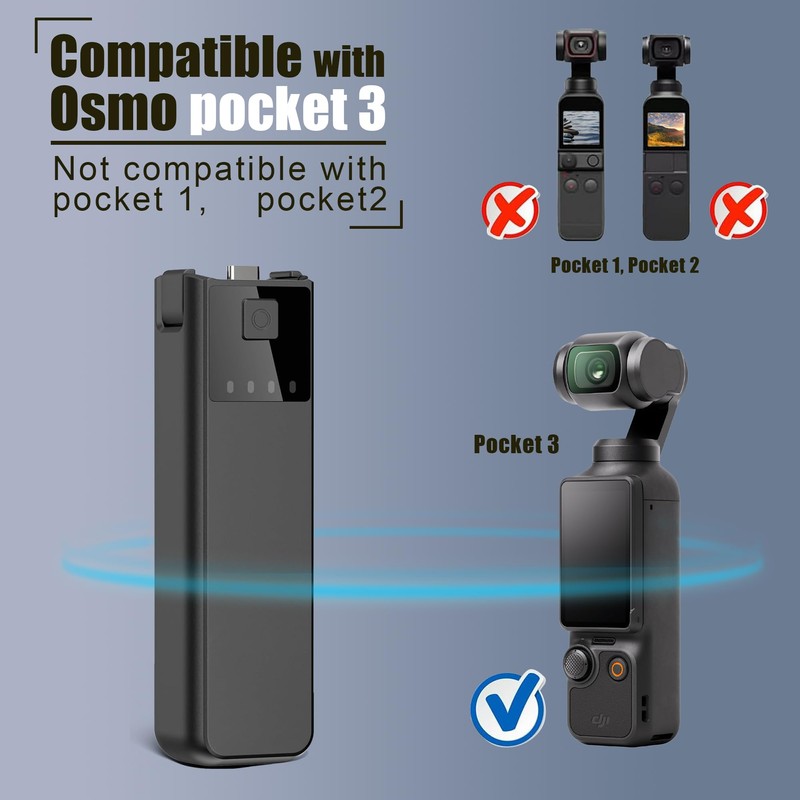 Ranzyfa Compatible with DJI Osmo Pocket 3 Battery Handle, Built-in