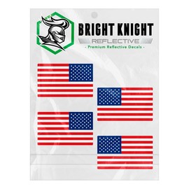 Bright Knight Reflective Flag Sticker, 2" x 1" Red/White/Blue American Flag Sticker Mirrored 2 Pair with Retro-Reflective Vinyl, Made in USA
