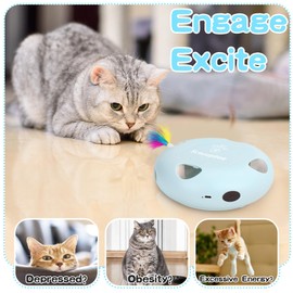 Scsuupoee Interactive Cat Toy, Electric Cat Toys for Moving Concealed Feathers, Whack a Mole Feather Toy,USB Charge Automatic Kitten Toys,Blue