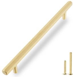 QOGRISUN 2-Pack Solid Brass Cabinet Pulls Hexagon Drawer Handles,7-9/16-Inch Hole Center, Suitable for Kitchen Bathroom Dresser Cupboard Hardware, 10-Inch Total Length, Brushed Finish