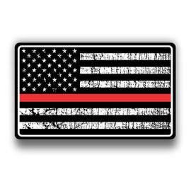 Vinyl Junkie Graphics Thin Red Line American Flag Fireman Firefighters EMT Paramedics Support Bumper Sticker Decal 5x3 inches