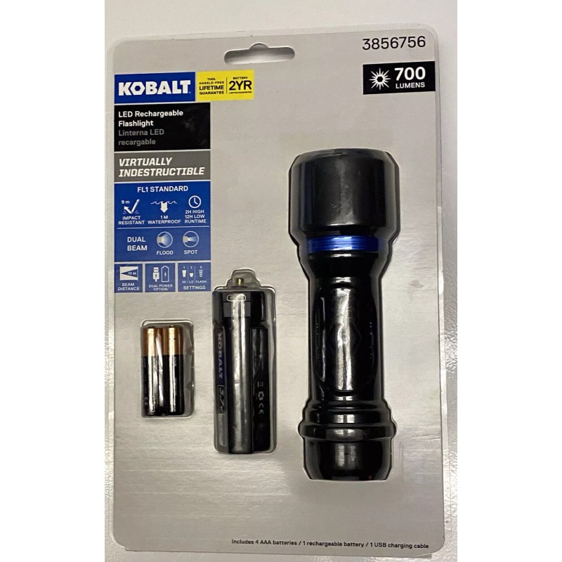 Kobalt Rechargeable 700 Lumen LED Flashlight Waterproof Drop Proof -