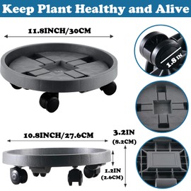 3 Pack Plant Caddy with Wheels 12 Inch Rolling Plant Stand Heavy Duty Plant Dolly with Casters Planter Pot Mover Round Plant Roller Base for Indoor Patio Outdoor Large Trash Can Dolly, Grey