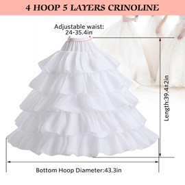 PSISABALL Petticoat Skirt for Women Under Dress 4 Hoop Under Skirt for Wedding, Crinoline Underskirt for Women Bridal White