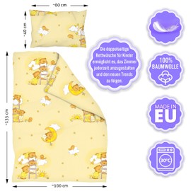 Amilian Children's Bed Linen 100 x 135 cm, Baby Bed Linen Set, Size Baby Bedding 135 x 100 cm with Pillowcase 40 x 60 cm, 100% Cotton Baby Bed Linen 100 x 135 cm, Boys’ Girls’ Bed Linen