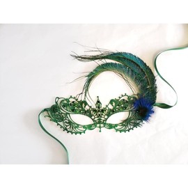 Green Ana Mask - Peacock Feathers - Rhinestone Count: 20
