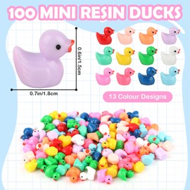 TDUNSYA Pack of 100 Ducks Resin, Colourful Mini Duck Figures, Small Ducks, Mini Resin Ducks, Figures Miniature Ducks, Miniature Resin Ducks for Aquarium Miniature Garden
