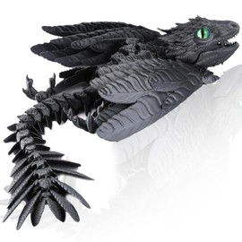 Makoike 3D Printed Dragon with Wings Feathered Wyvern Dragon Fidget Articulated Animals 3D Printed Toys Desktop Pet (Black)