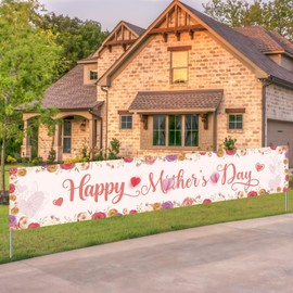 OTTPOOM Large Happy Mothers Day Decorations Mother’s Day Yard Sign Banner Pink and Red Flowers est Mom Lawn Decor Party Supplies for Indoor Outdoor Garden Fence Balcony Welcome Home Decor