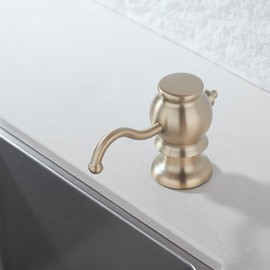 RANDOM Built in Sink Soap Dispenser for Kitchen Sink,Brushed Gold Solid Brass Pump Head with Soap Dispenser Extension Tube Kit and 11 Ounce Large PET Liquid Soap Bottle.RD84038BG