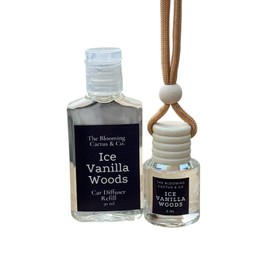 Car Air Freshener with 1 Oz Refill included | Car scented on the go | Car Air Freshener | Long Lasting Hanging Fragrance | Phthalate Free Fragrance. (Iced Vanilla Woods, 8 ml)