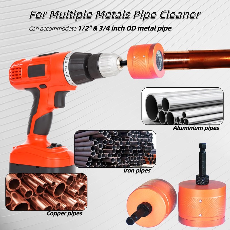 Metal Copper Pipe Cleaner for Drill, Includes 1/2" Tube Cleaning