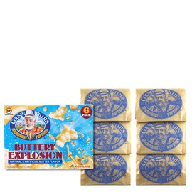 Cousin Willie's Microwave Popcorn Bags, Buttery Explosion (6 Bags), Gourmet Popcorn Boxes for Party, Whole Grain Popcorn, Gluten Free, Low Calorie Healthy Snack, Made in USA, non-GMO