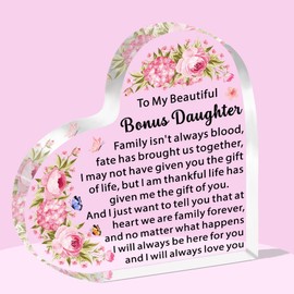 SDOFY Bonus Daughter Gifts Step Daughter Gifts from Step Mum Acrylic Plaque Gifts for Bonus Daughter Birthday Christmas Gifts