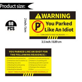 Bad Parking Cards, 60Pcs You Parked Like an Idiot Business Cards, 3.5 x 2 in Bad Parking Stickers with Multi Reasons, Funny Parking Violation Stickers for Bad Parker (60, Yellow)