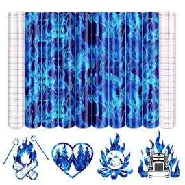 Tintnut Flame Permanent Adhesive Vinyl - 8 Sheets 12"x10" Blue Fire Patterned Permanent Adhesive Vinyl for Cutting Machine, Home Decor Self Sticker