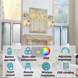 YHCDLAMP Battery Operated Sconces Set of 2, Battery Operated Wall Lights with Remote,Rechargeable Wall Sconces RGB Color Changing More Than 50 Hours Battery Life,Perfect for Bedroom Living Room