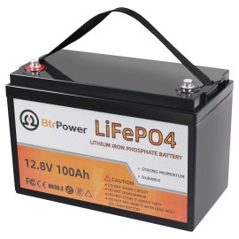 BtrPower 12V 50Ah 100Ah 140Ah 200Ah Lithium lifepo4 Battery Pack for Marine Solar System - 12V 100Ah battery(100A BMS)