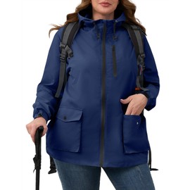 Avoogue Rain Jacket Women Plus Size Rain Ponchos For Adults Ladies Raincoats With Hood Lightweight Fall Jacket Puffer Jacket Navy Blue 3X