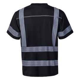 ProtectX Hi Vis Reflective Safety Shirt, Breathable High Visibility Construction Shirt for Men Women, Class 3 Type R, Black Short, XX-Large