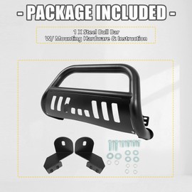 KUAFU Steel Bull Bar Compatible with 1999-2006 Toyota Tundra 2001-2007 Toyota Sequoia w/Skid Plate Tube Push Bumper Grille Guard 3" Diameter Black