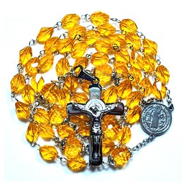 GeekTenet Rosary Beads Chaplet Small Rhombus Artificial Crystal Glass Rosery Cross Catholic gifts (Yellow)
