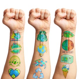 96 PCS Earth Day Environment Temporary Tattoos Birthday Themed Party Supplies Decorations Favors Decor Cute Green Save Planet Tattoo Stickers for Class School Prizes Gift for Kids Boys Girls Carnival