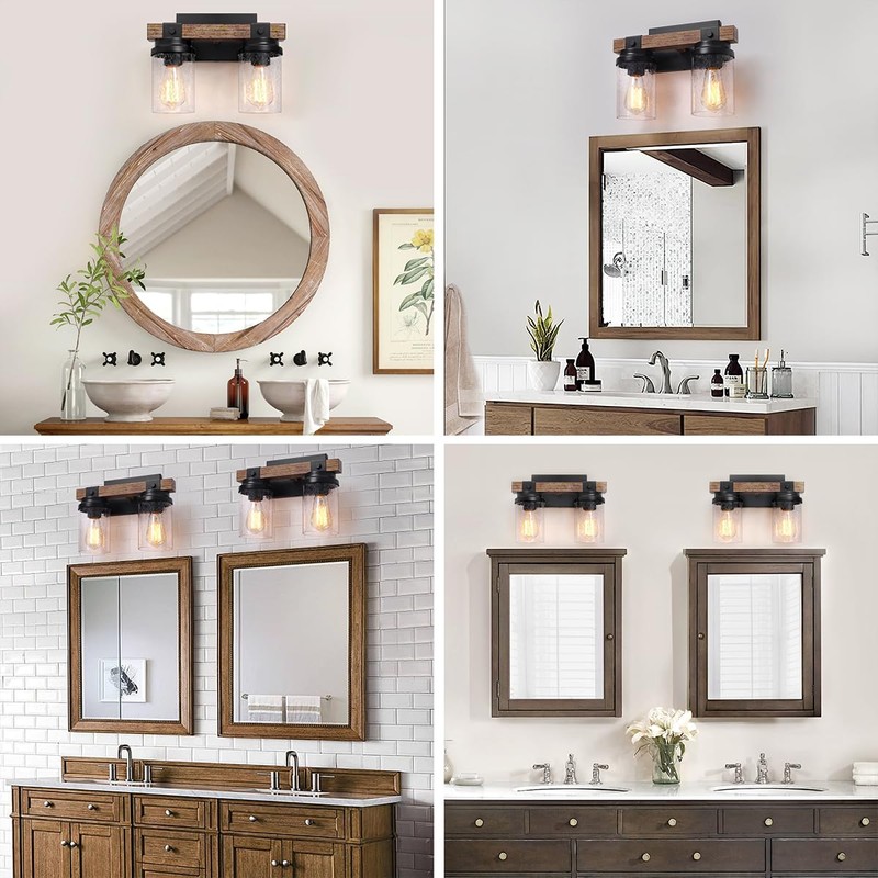 2-Light Farmhouse Vanity Lights for Bathroom, Rustic Bathroom Light Fixtures