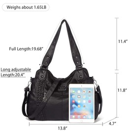 Angel Barcelo Roomy Fashion Hobo Women's Handbags, Women's Purse, Shoulder Bags, Tote Bag, Washed Leather, Black