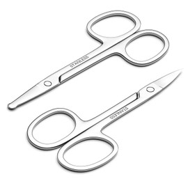Men's and Women's Facial Hair Small Scissors, Eyebrow, Nose, Beard, Whisker, Eyelash, Ear Hair Trimming Set, Curved and Rounded Safety Tip Scissors for Haircutting 2pcs