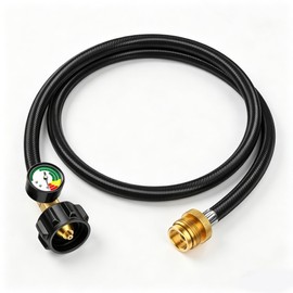 4 Feet Propane Hose Adapter 1lb to 20lb with Gauge, for 5-40lb Propane Tanks, Propane Tank Adapter Hose Converter fit for Weber Q Grill/Traveler / Coleman Stove/Blackstone 17/22" Griddle/Buddy Heater