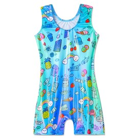 Domusgo Girls Gymnastics Leotard Green Cartoon Line Bodysuits Size 6-7 Years Old Quick Dry Tank Outfits