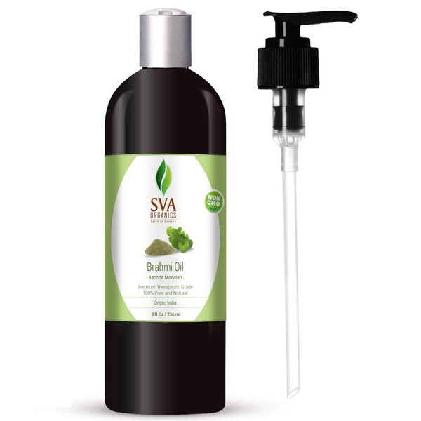 SVA ORGANICS Brahmi Oil 8 Oz with Spray Pump Pure Natural Ayurvedic Oil for Skin, Hair Care, Hair Growth, Long & Strong Hair Oil Solution, Shampoo, Conditioner