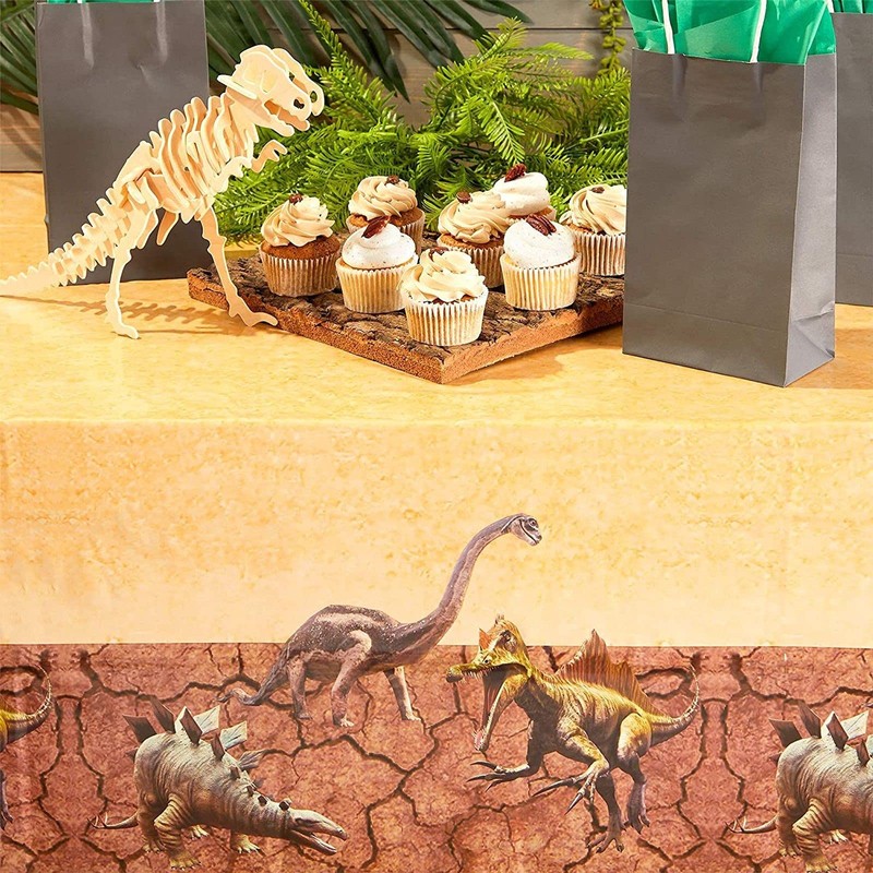 BLUE PANDA Plastic Tablecloth for Dinosaur Birthday Party (Brown, 54