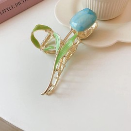 Sweet Blue Tulip Metal Hair Claw Clips, Large Hair Claw Hair Non-Slip No Broken Strong Hold Hair Clamps Fashion Hair Accessories for Woman With Long Thick Curly Hair